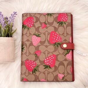 NWT Coach Notebook With Wild Strawberry Print in Signature Canvas CH386